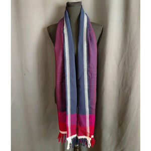 Faribault Woolen Mills Red Blue Americana 100% Fine Merino Wool Fringe Scarf